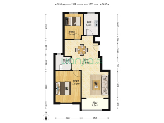 港新花苑 2室1厅1卫 99平方