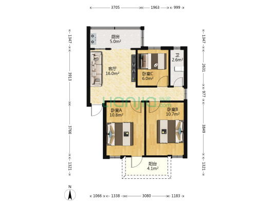 肥皂厂宿舍 3室1厅1卫 58平方