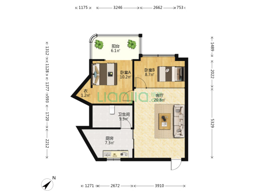 鑫汇大厦 2室1厅1卫 82平方
