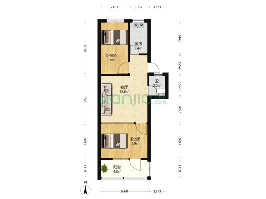 水电公寓 2室1厅1卫 50平方