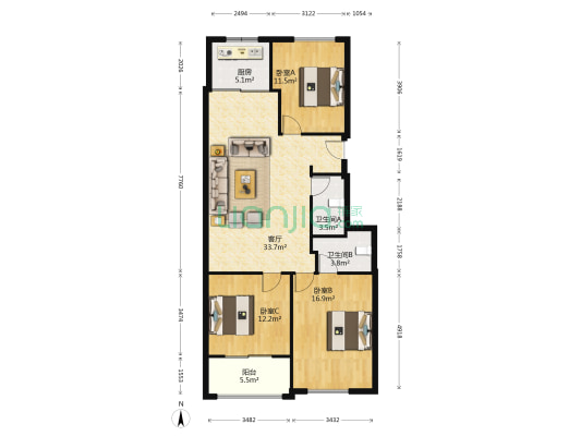 金世纪花园 3室1厅2卫 125平方