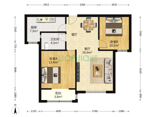 贻成峰景 2室1厅1卫 95平方