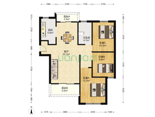 爱法山水国际 3室1厅1卫 113平方