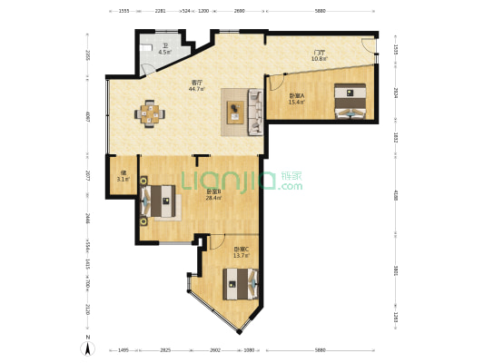 鸿雁公寓 3室1厅1卫 163平方