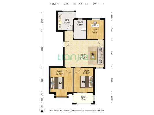 惊驾名庭A区 3室1厅1卫 98平方