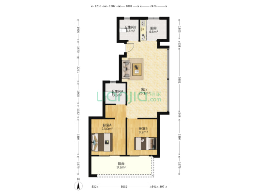 祥生悦海棠 2室1厅2卫 85平方