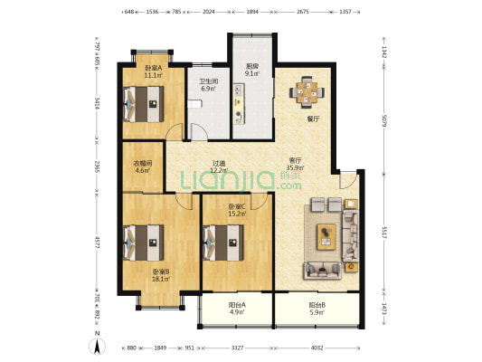 同顺苑 3室1厅1卫 137平方