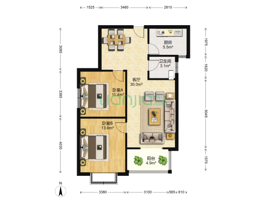 龙华苑西区 2室1厅1卫 95平方