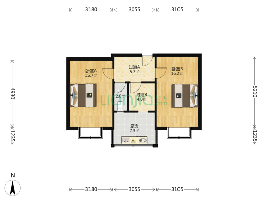 供水公司宿舍 2室0厅1卫 65平方