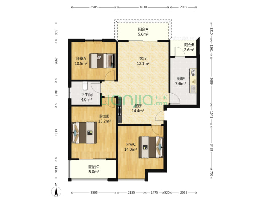 恒缘时代广场 3室2厅1卫 111平方