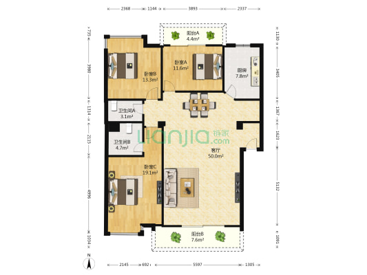 瑞祥小区 3室1厅2卫 128平方