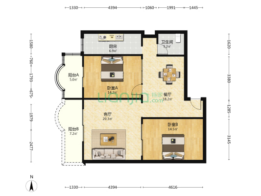 井岗名苑 2室2厅1卫 105平方