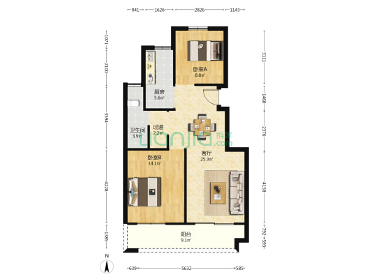 尚上雅居 2室1厅1卫 89平方