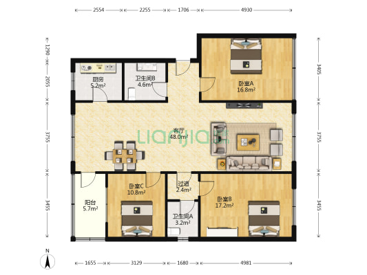 桑园街102号 3室1厅2卫 136平方