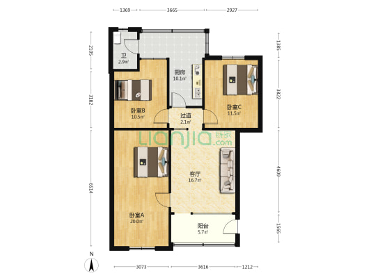 海北东路 3室1厅1卫 104平方