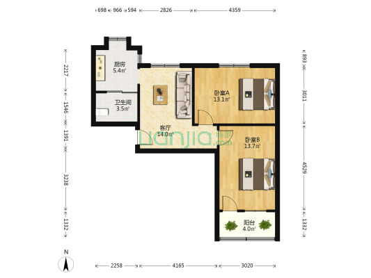 城东电信小区 2室1厅1卫 68平方