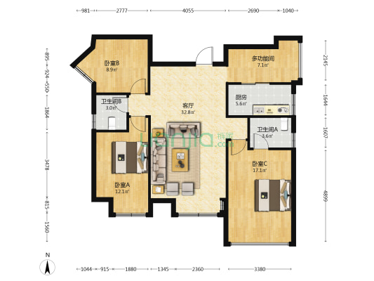上岭 4室1厅2卫 103平方