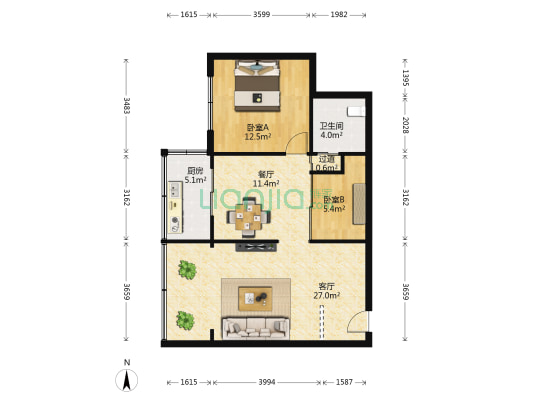 天水路高层铁路职工住宅楼 2室2厅1卫 68平方