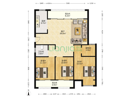 中南世纪城望江 3室1厅1卫 133平方