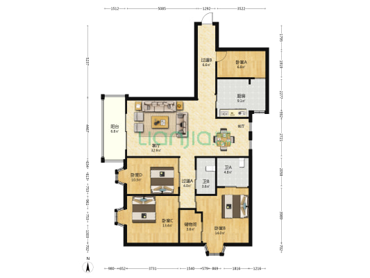 顺城豪庭 4室1厅2卫 137平方