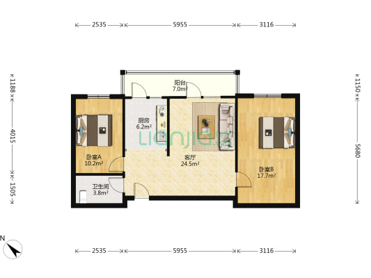 东平公寓三期 2室1厅1卫 96平方