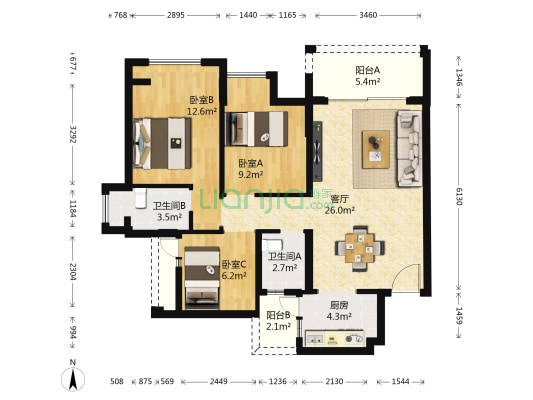 嘉裕华府 3室1厅2卫 91平方