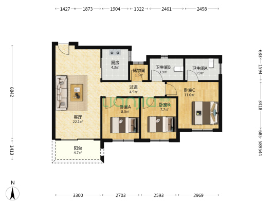 禹州博学家二期 3室1厅2卫 90平方