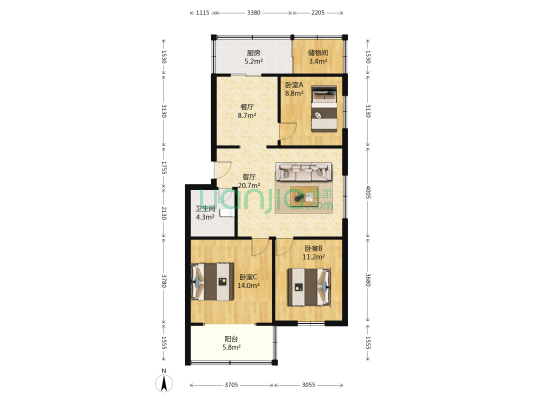 联通公司家属楼(东兴大街) 3室2厅1卫 102平方
