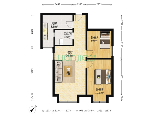 驷马康城 2室1厅1卫 75平方