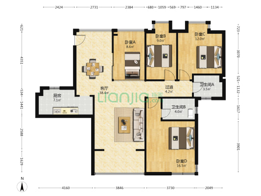 花样年华 4室1厅2卫 118平方