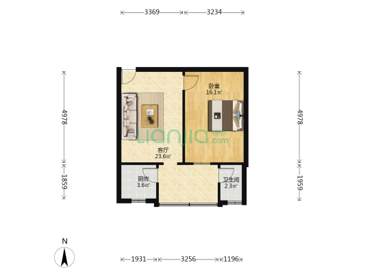 芳草街4号新1号 1室1厅1卫 56平方