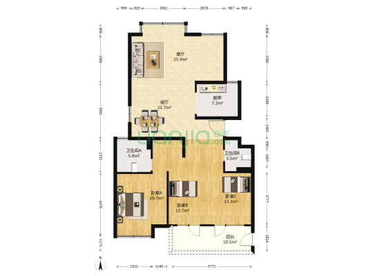 铂金湾花园 3室2厅2卫 154平方