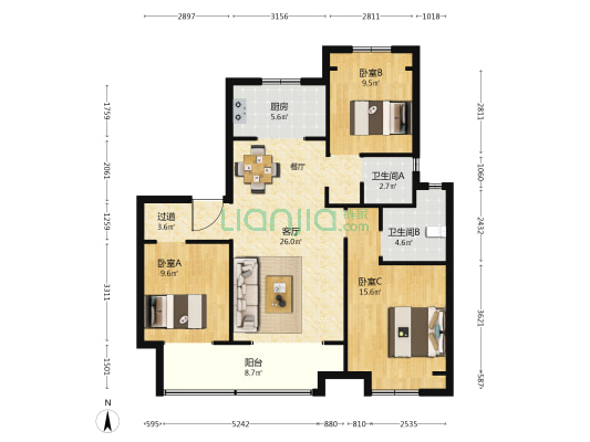 邳州宝龙仕家 3室1厅2卫 115平方