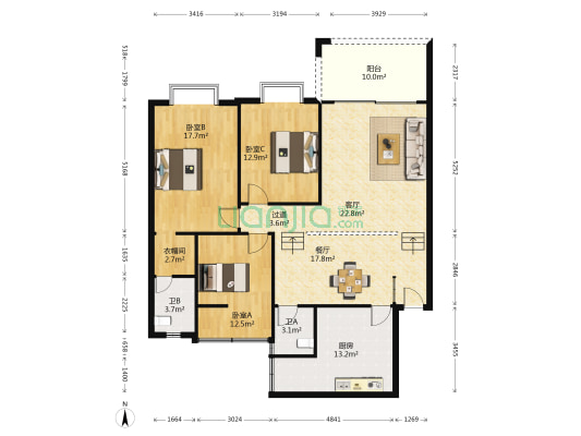 龙凤花园一区 3室2厅2卫 135平方