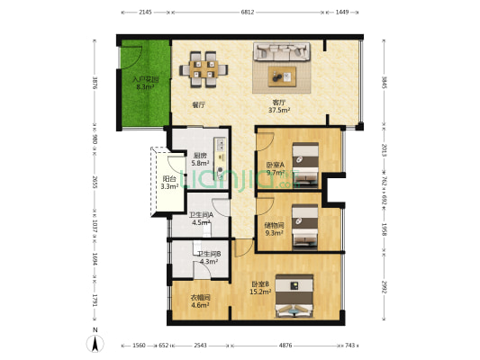 佳兆业中心二期 2室1厅2卫 129平方