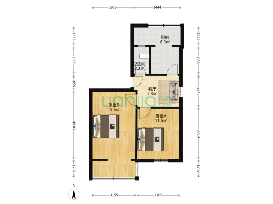 人民南路四段20号 2室1厅1卫 55平方