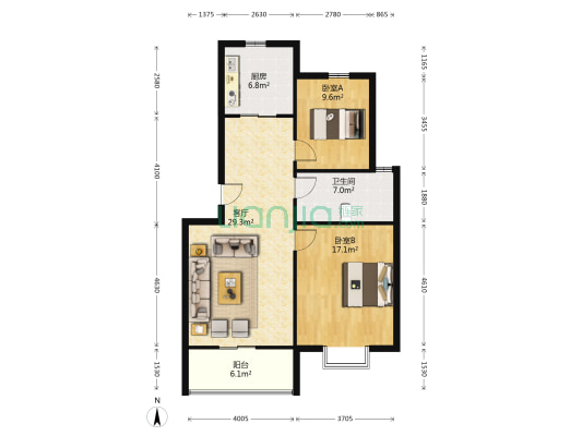 一品苑 2室1厅1卫 93平方
