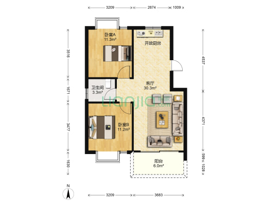 康平家园 2室1厅1卫 83平方