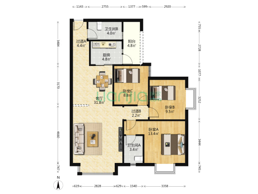 集信大厦 3室1厅2卫 112平方