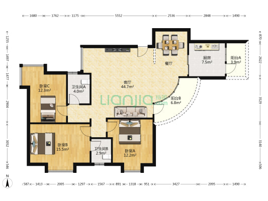 荣基新村 3室1厅2卫 126平方