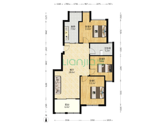 文一名门河畔 3室1厅1卫 97平方