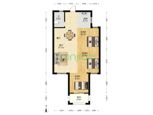 滨海首府 3室1厅1卫 88平方