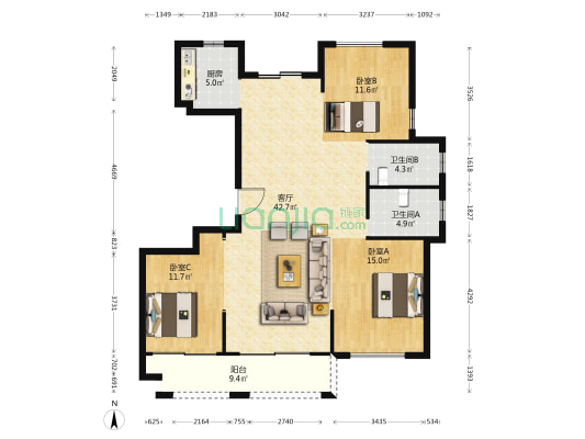 樟繁嘉园 3室1厅2卫 140平方