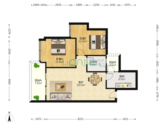锦花苑(武侯) 2室1厅1卫 87平方