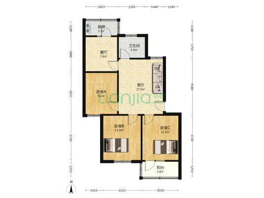 龙井街 3室2厅1卫 84平方