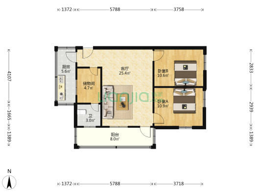 登云里散盘 2室1厅1卫 84平方