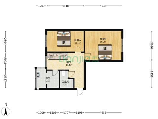 国师街12号 2室1厅1卫 65平方