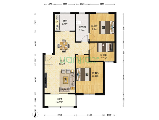 兰荷苑 3室1厅1卫 95平方