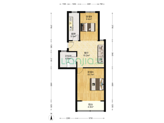 松花江路95弄 2室1厅1卫 69平方