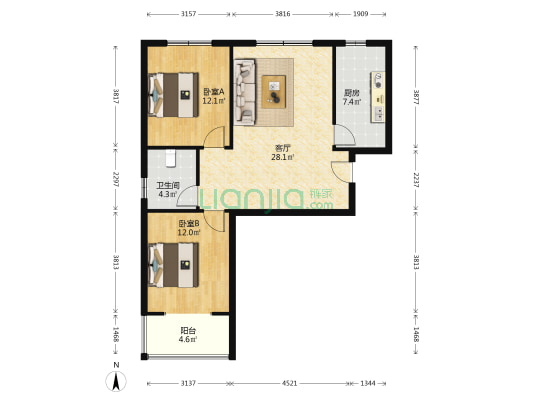 金域华府 2室1厅1卫 96平方